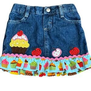 Riders by Lee 2T Denim Skirt Cupcake Cherry Desserts Ruffle Hem Vintage 90s Y2K